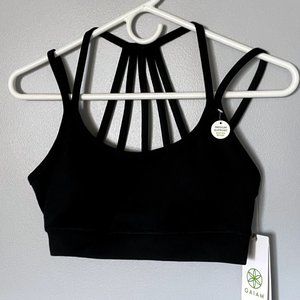 NEW! GAIAM Liv Strappy Sports Bra Solid Black - Medium Impact, Yoga, Athleisure
